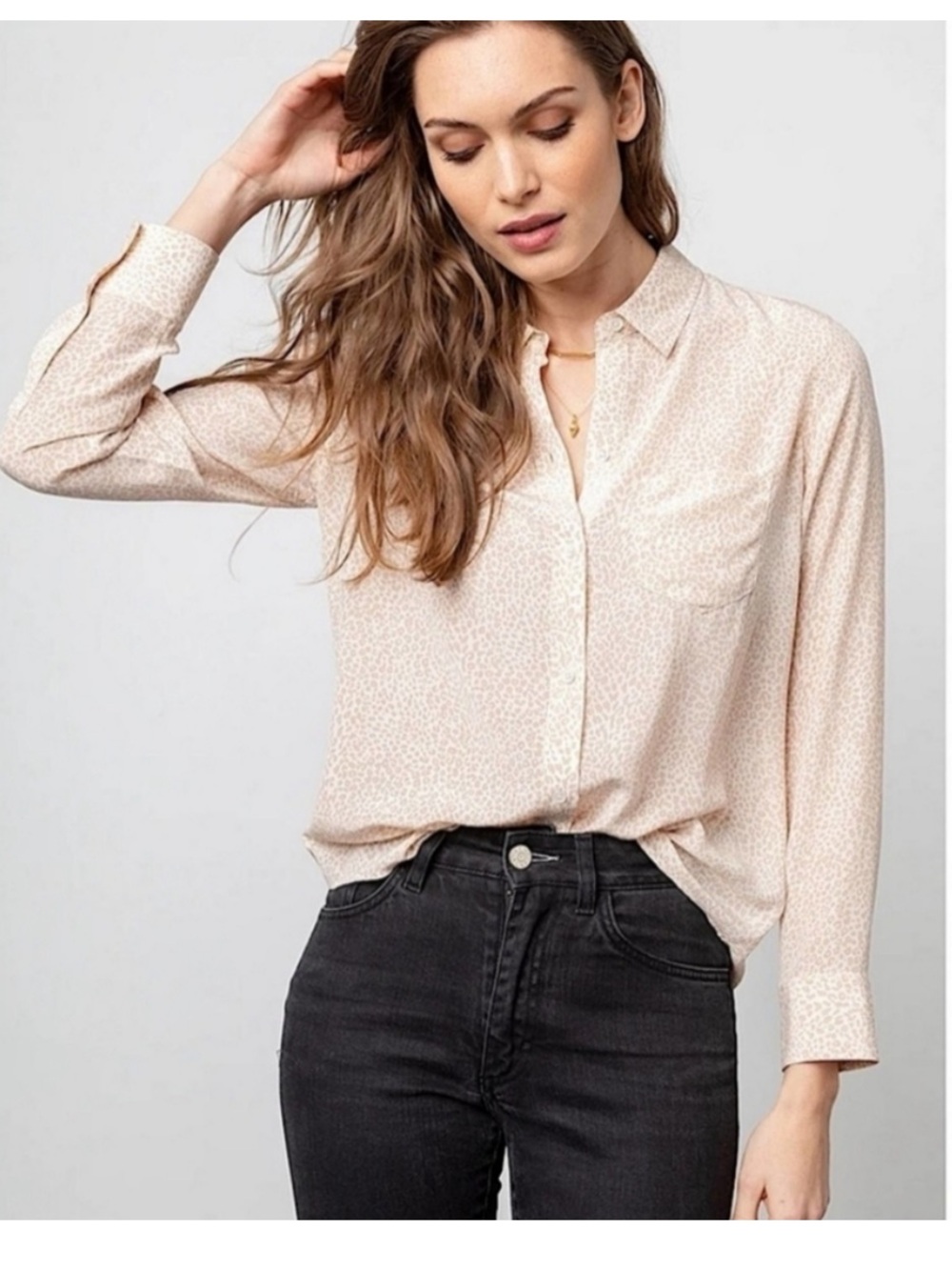 Rails Kate Mini Cheetah Print Silk Button Up Shirt
